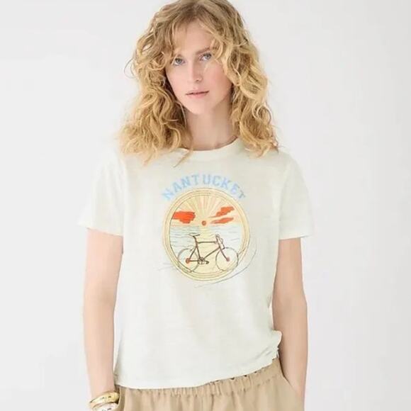 J. Crew Tops - NWT J.Crew Womens White Short Sleeve Classic-Fit Nantucket Graphic T-Shirt Sz XS